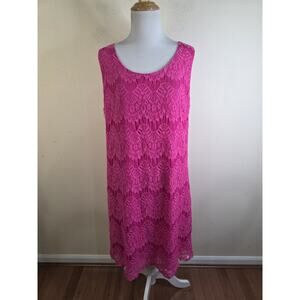 French Bazaar Women's Pink Sleeveless Lace Shift Dress Size Large Tie